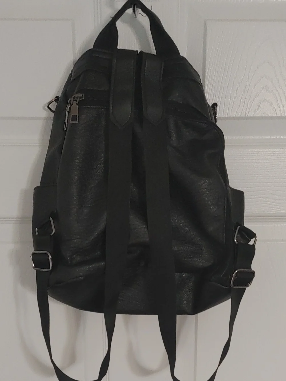Black Faux Leather Backpack
